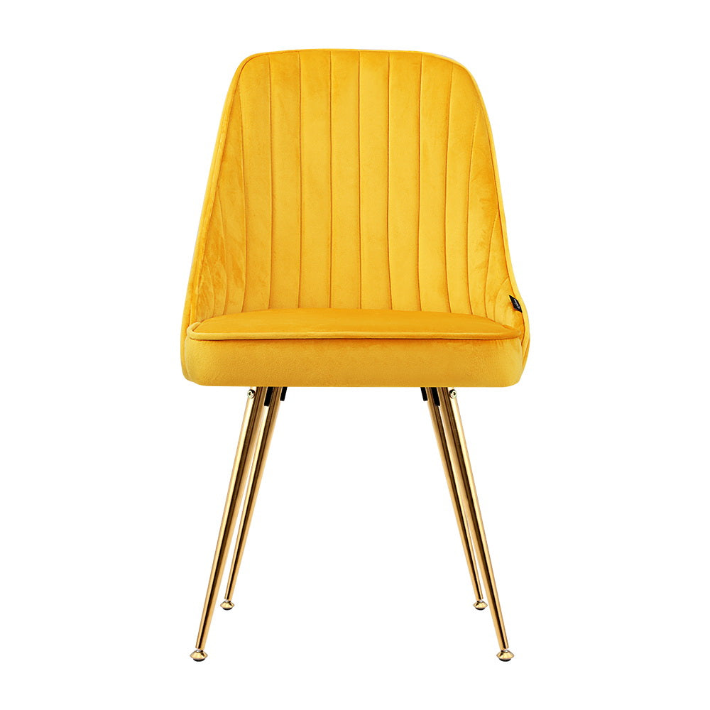 Artiss Nappa Set of 2 Dining Chairs Modern Metal Legs Velvet Yellow