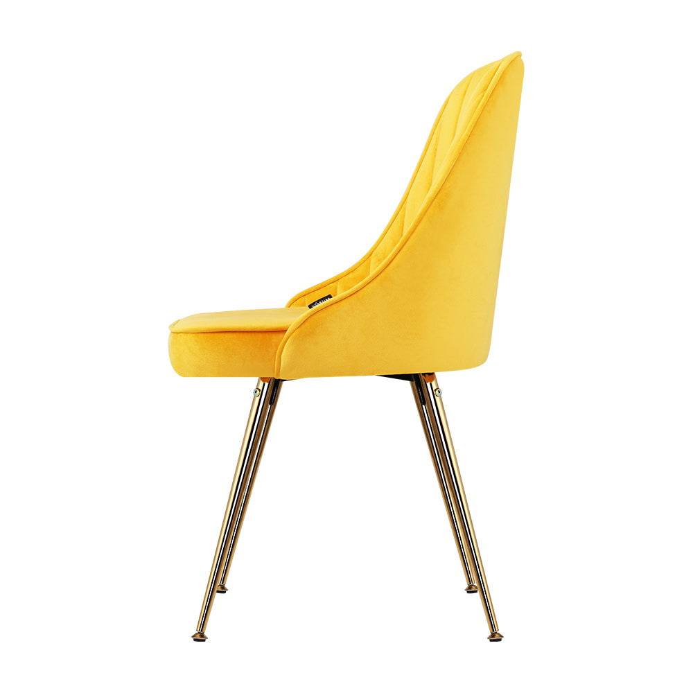 Artiss Nappa Set of 2 Dining Chairs Modern Metal Legs Velvet Yellow