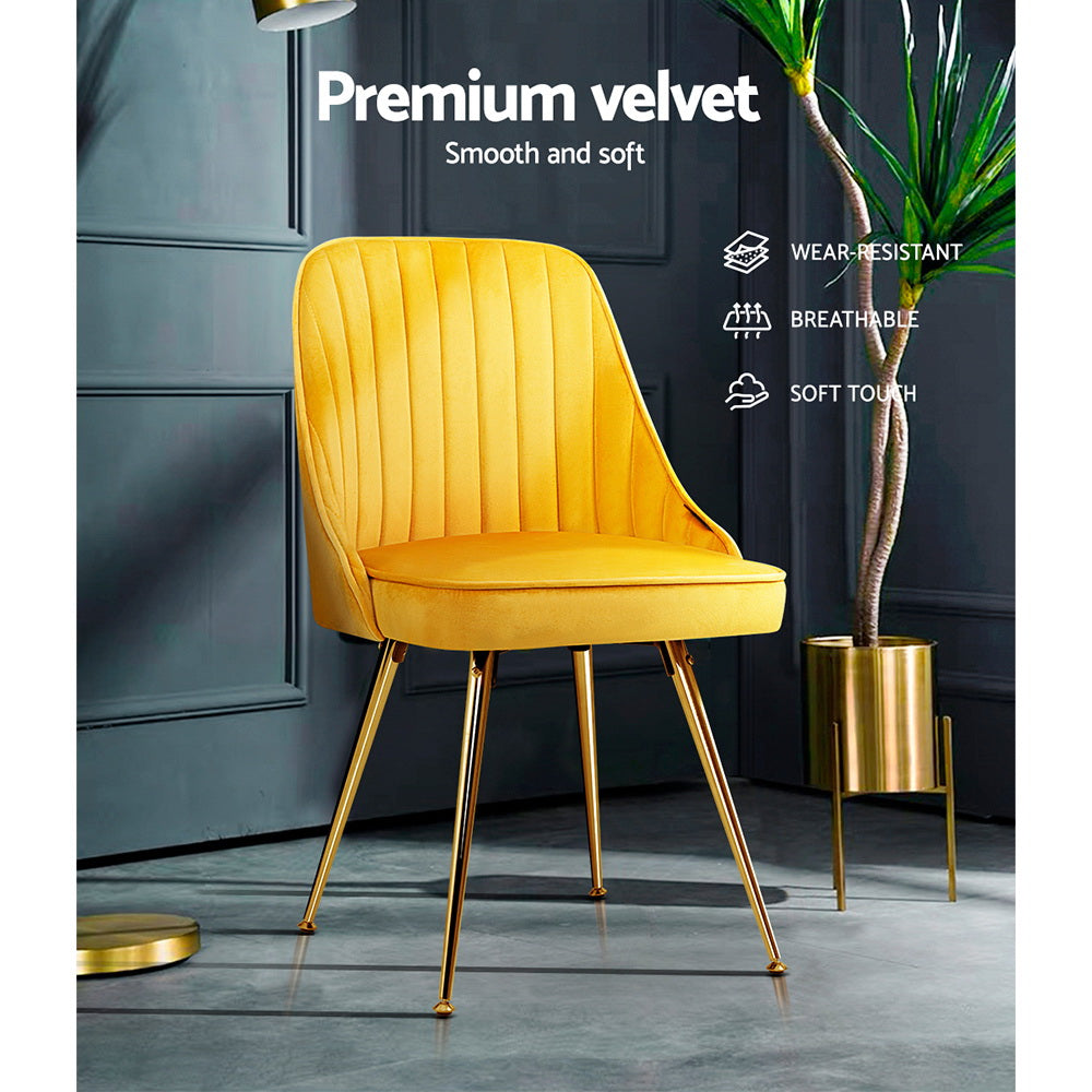 Artiss Nappa Set of 2 Dining Chairs Modern Metal Legs Velvet Yellow
