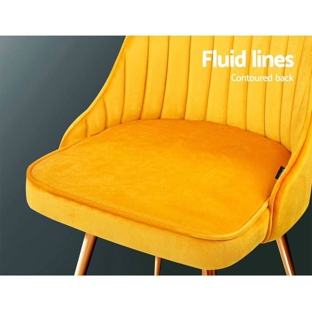 Artiss Nappa Set of 2 Dining Chairs Modern Metal Legs Velvet Yellow