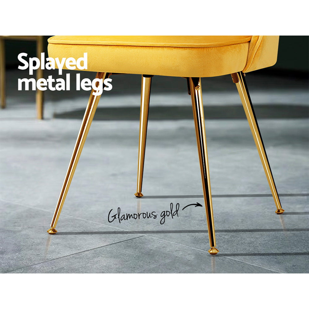 Artiss Nappa Set of 2 Dining Chairs Modern Metal Legs Velvet Yellow