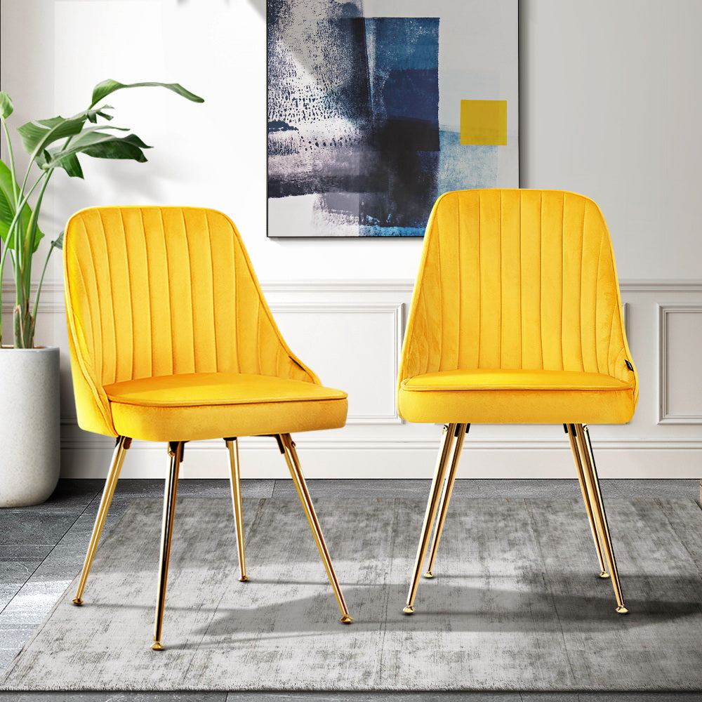 Artiss Nappa Set of 2 Dining Chairs Modern Metal Legs Velvet Yellow