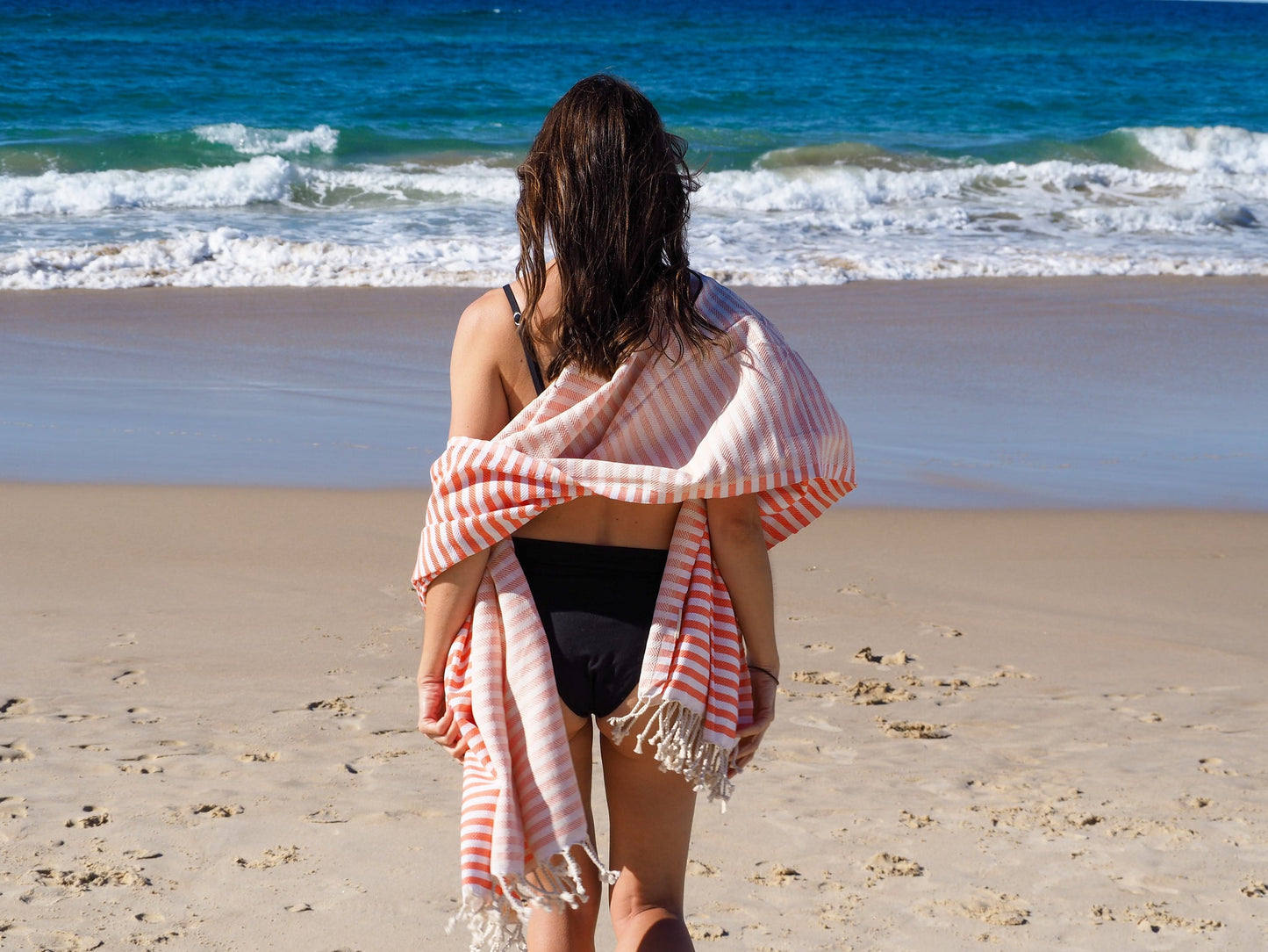 PORTSEA TURKISH COTTON BEACH TOWEL - CORAL