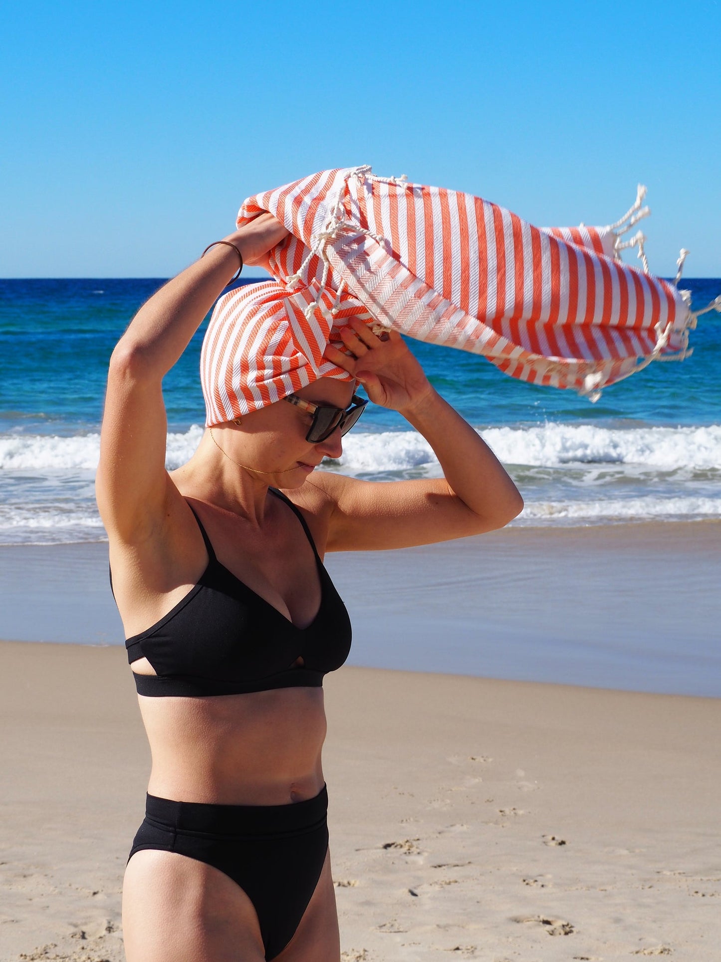 PORTSEA TURKISH COTTON BEACH TOWEL - CORAL