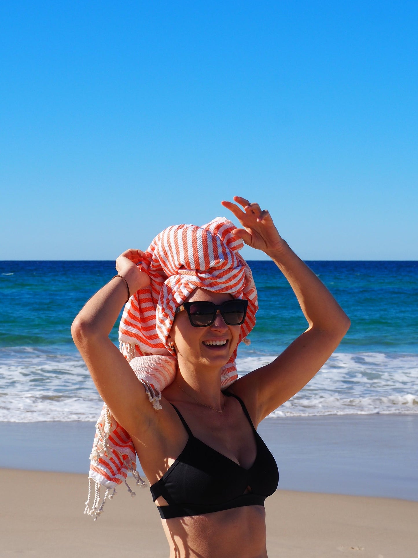 PORTSEA TURKISH COTTON BEACH TOWEL - CORAL