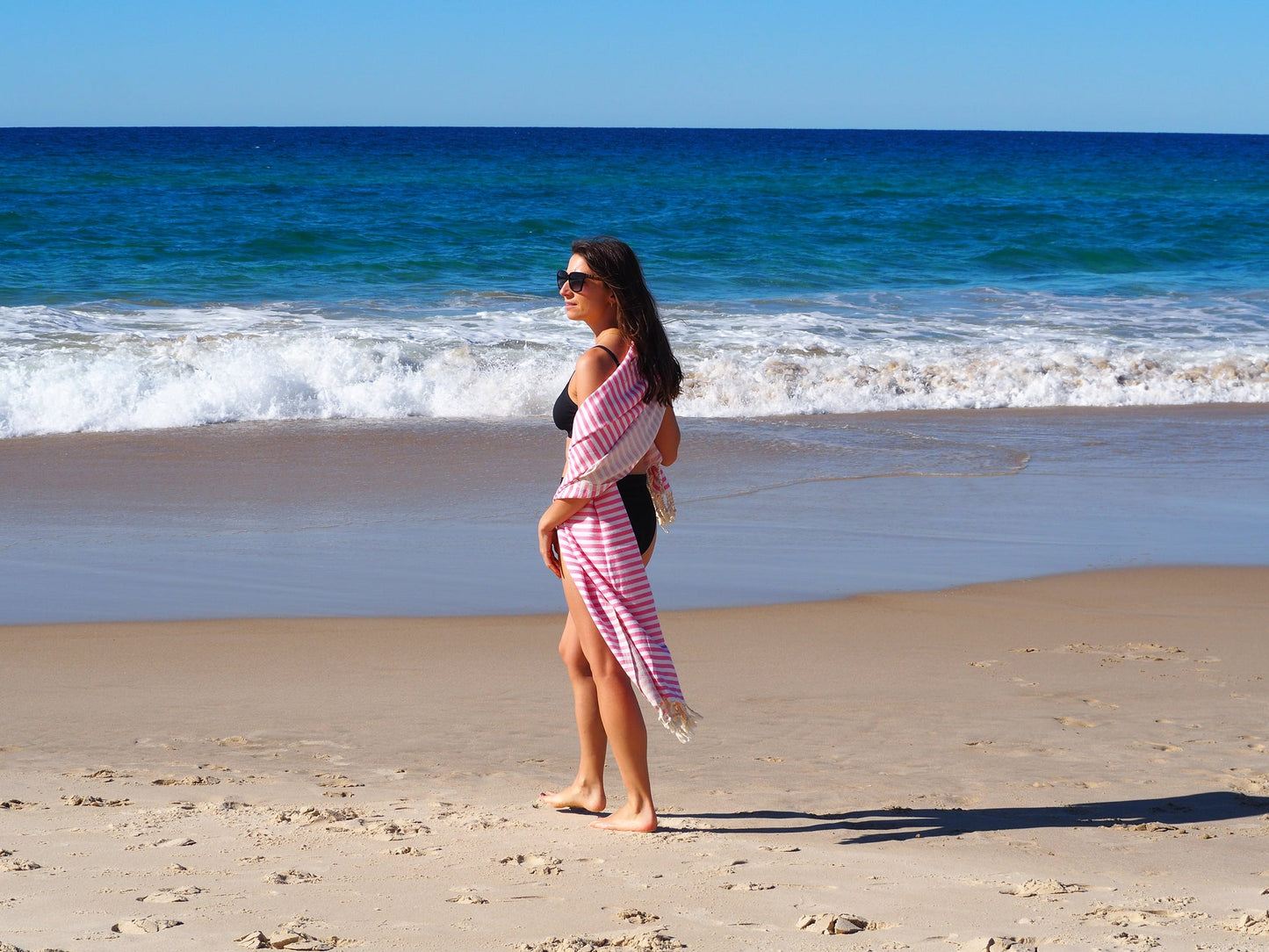 PORTSEA TURKISH COTTON BEACH TOWEL - ROSE