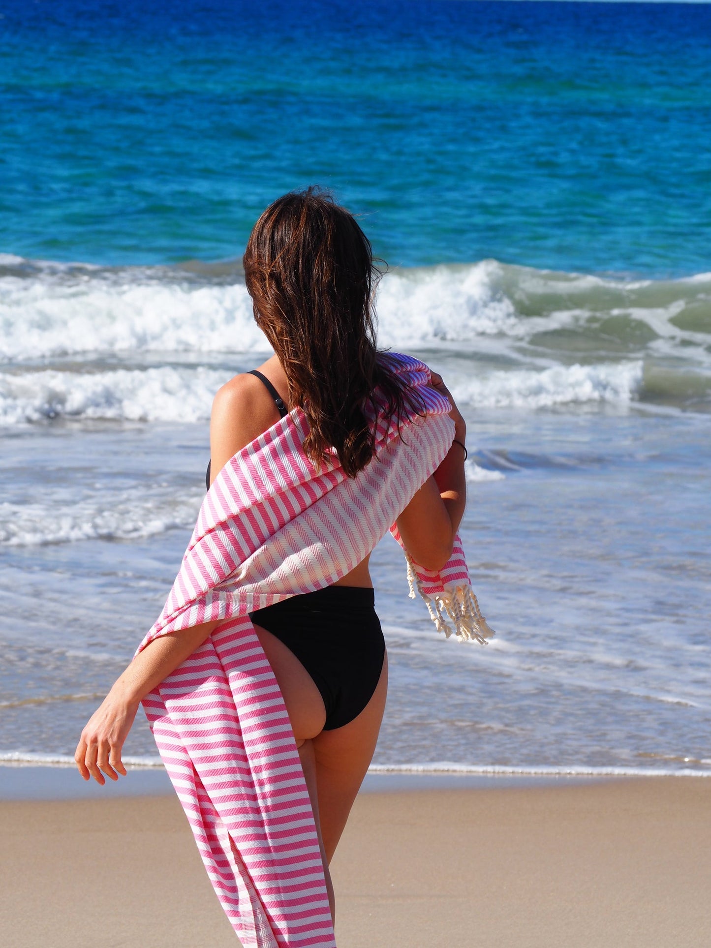 PORTSEA TURKISH COTTON BEACH TOWEL - ROSE