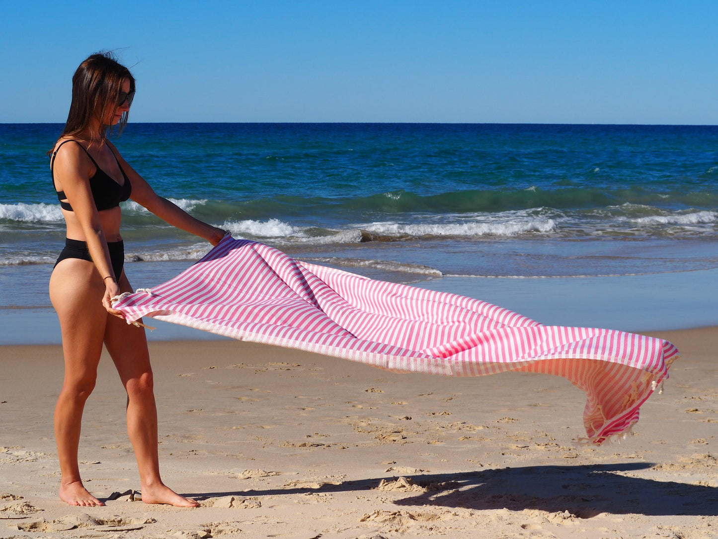 PORTSEA TURKISH COTTON BEACH TOWEL - ROSE