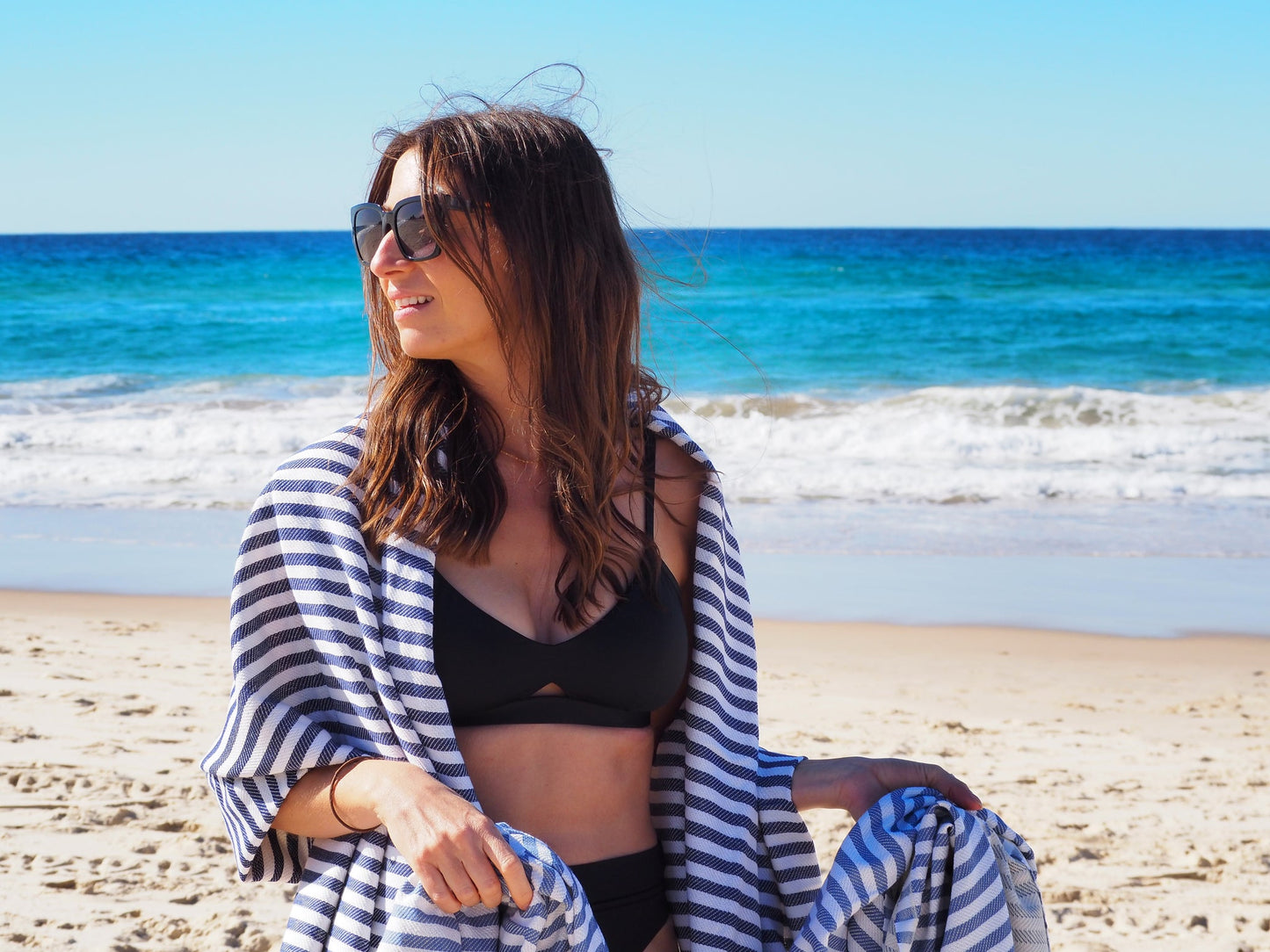 PORTSEA TURKISH COTTON BEACH TOWEL - NAVY