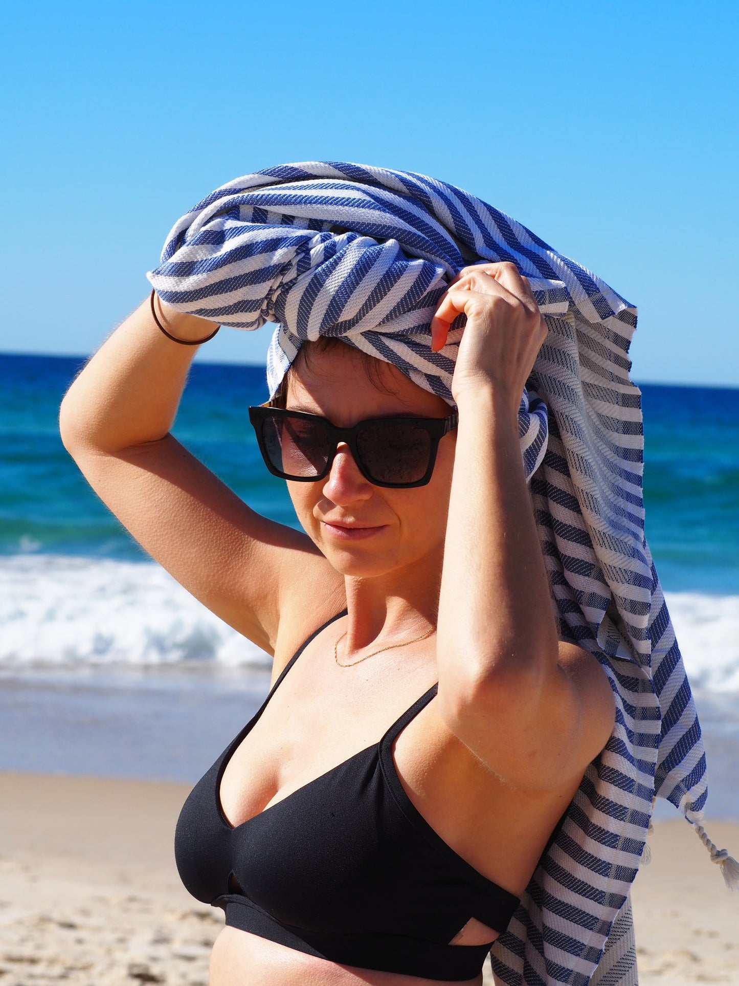 PORTSEA TURKISH COTTON BEACH TOWEL - NAVY