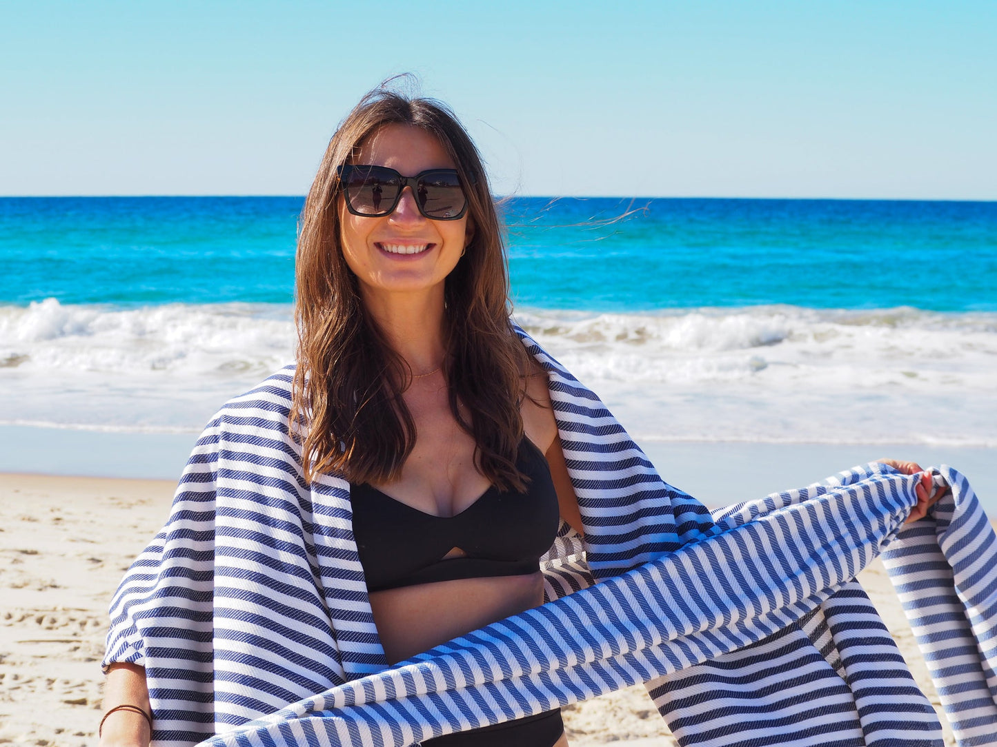 PORTSEA TURKISH COTTON BEACH TOWEL - DENIM