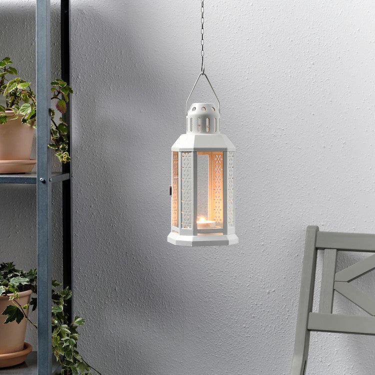 White Metal Miners Lantern Deck Decoration 21cm Tealight Candle