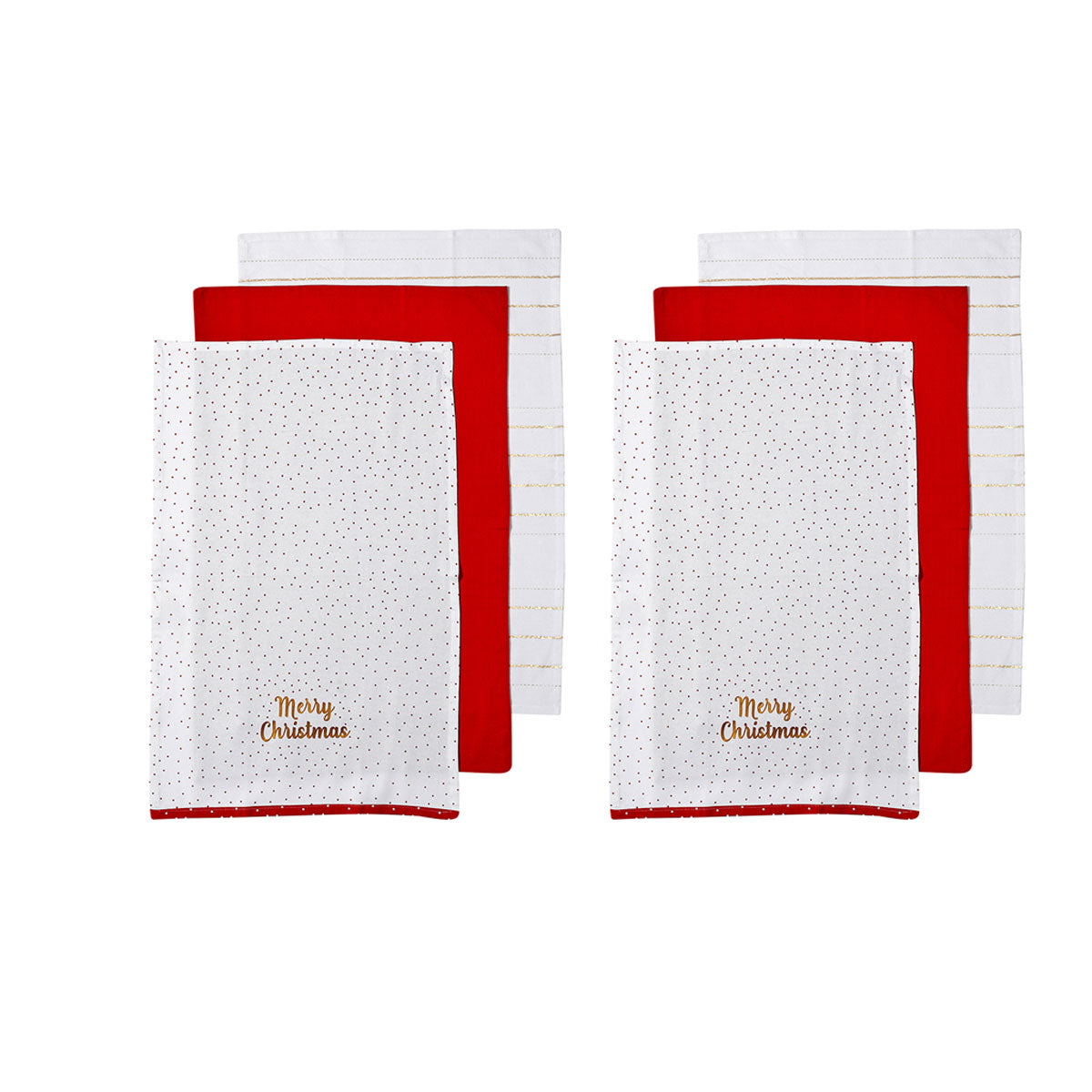 Ladelle Joyful Merry Christmas Set of 6 Cotton Kitchen Tea Towels Red