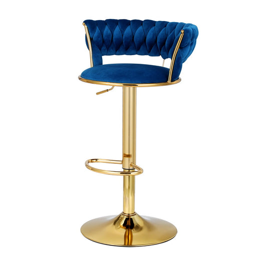 Artiss Vivien -  1 x Bar Stool Dining Chairs Gas Lift Velvet Woven Padded - Blue
