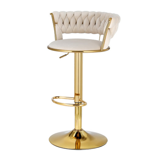 Artiss Vivien - 1 x Bar Stool Dining Chairs Gas Lift Velvet Woven Backrest - Ivory