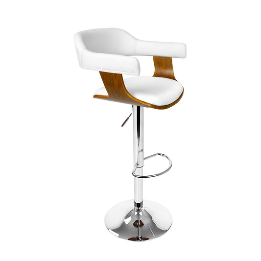 Artiss Selina Wooden PU Leather Bar Stool - White and Chrome