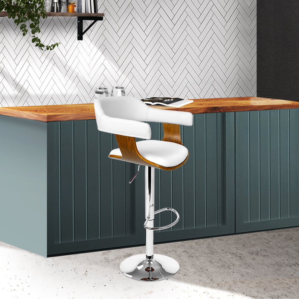 Artiss Selina Wooden PU Leather Bar Stool - White and Chrome