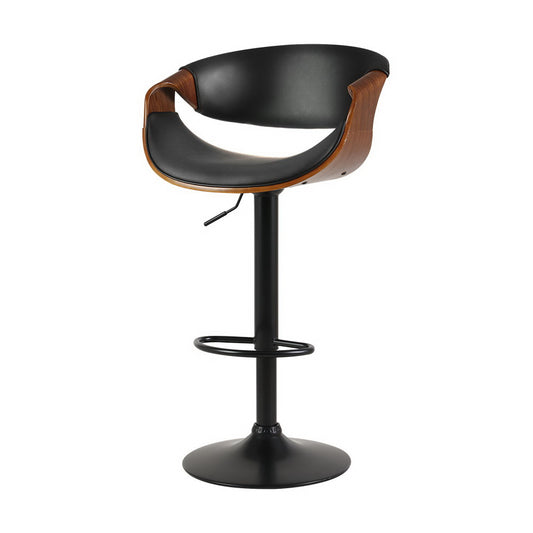 Artiss Ambrus Bar Stool Swivel Chair Gas Lift Wood and Leather Black