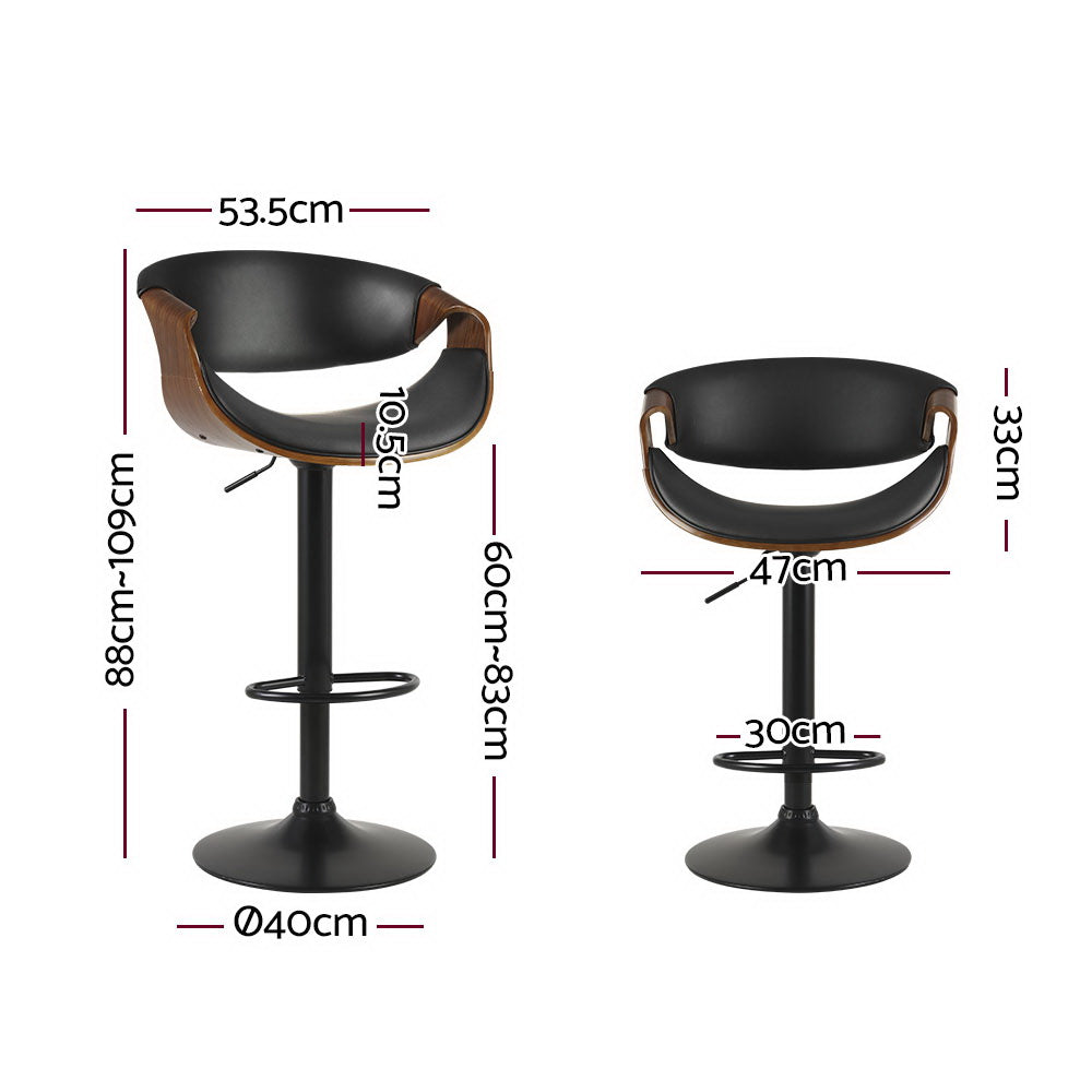 Artiss Ambrus Bar Stool Swivel Chair Gas Lift Wood and Leather Black