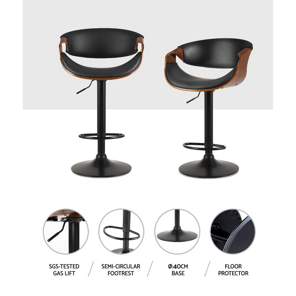 Artiss Ambrus Bar Stool Swivel Chair Gas Lift Wood and Leather Black