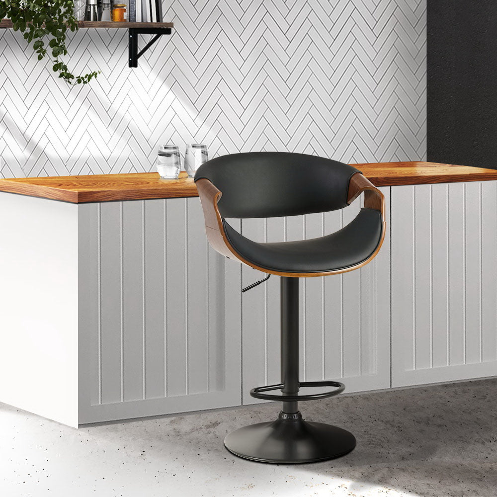 Artiss Ambrus Bar Stool Swivel Chair Gas Lift Wood and Leather Black