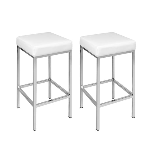 Artiss Delux Set of 2 PU Leather Backless Bar Stools - White and Chrome