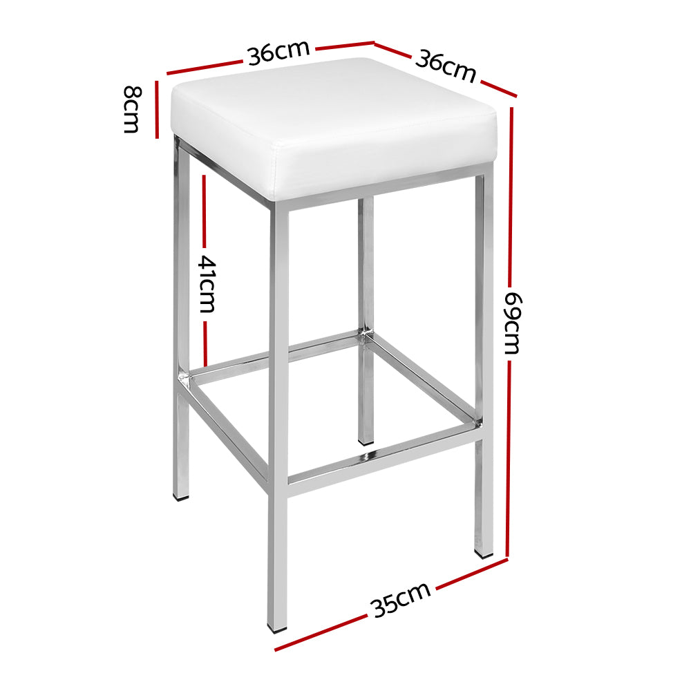 Artiss Delux Set of 2 PU Leather Backless Bar Stools - White and Chrome