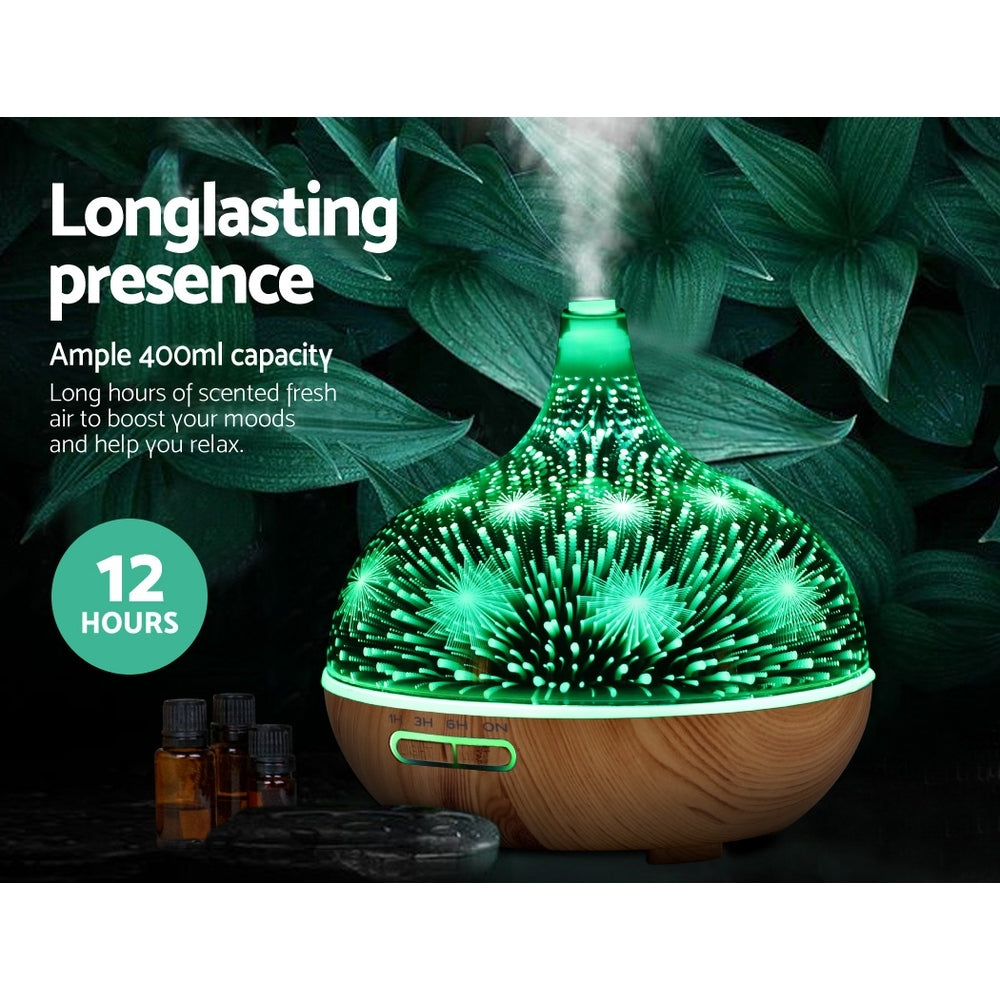 DEVANTI Aroma Diffuser 3D LED Night Light Firework Air Humidifier Purifier 400ml Remote Control