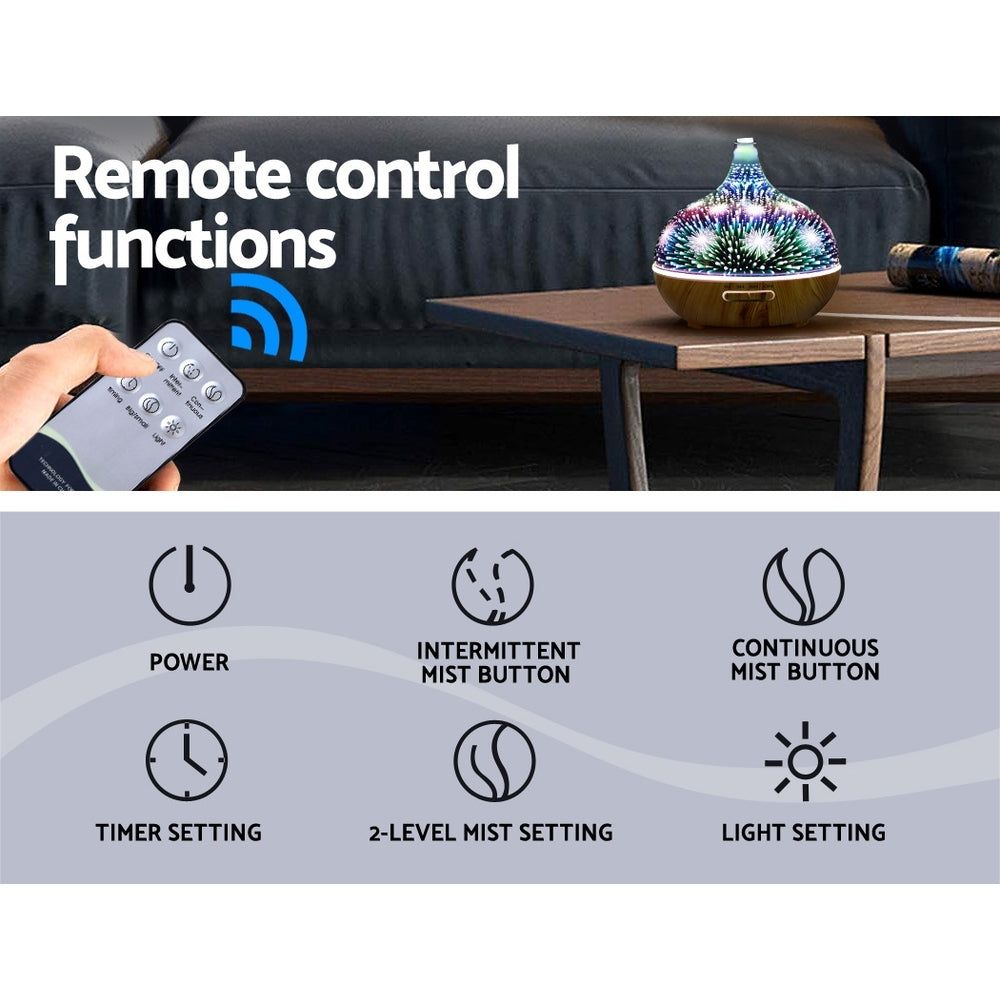 DEVANTI Aroma Diffuser 3D LED Night Light Firework Air Humidifier Purifier 400ml Remote Control