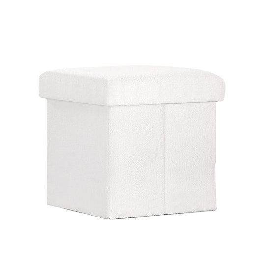 Artiss Janeska Square Foot Stool Teddy Fabric Storage Ottoman Padded Seat White