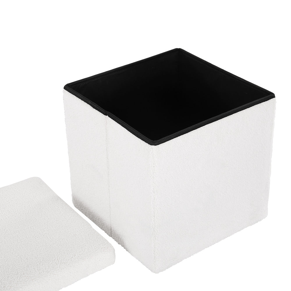 Artiss Janeska Square Foot Stool Teddy Fabric Storage Ottoman Padded Seat White