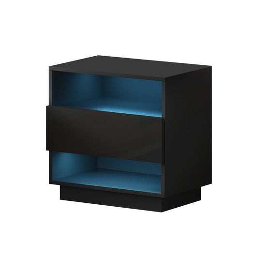 Artiss Hana Bedside Table RGB LED High Gloss Black