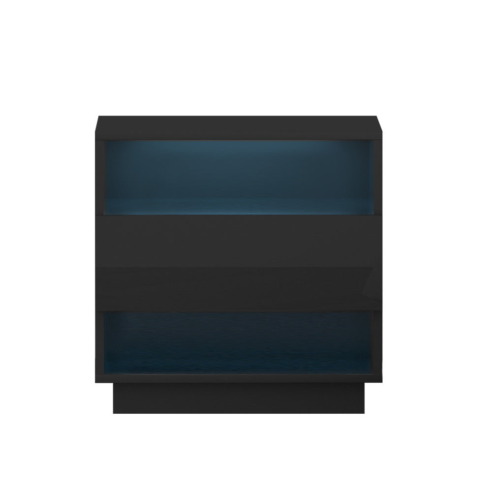 Artiss Hana Bedside Table RGB LED High Gloss Black