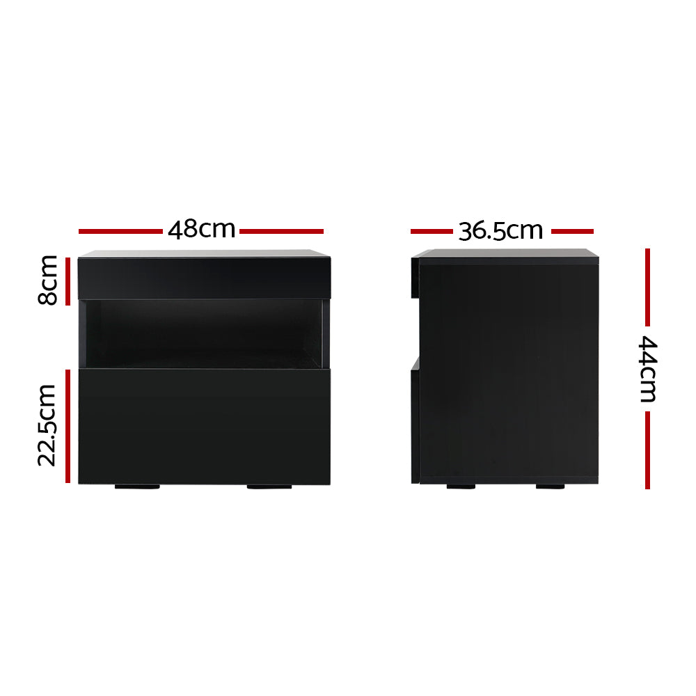 Artiss Heres Bedside Tables RGB LED High Gloss Black