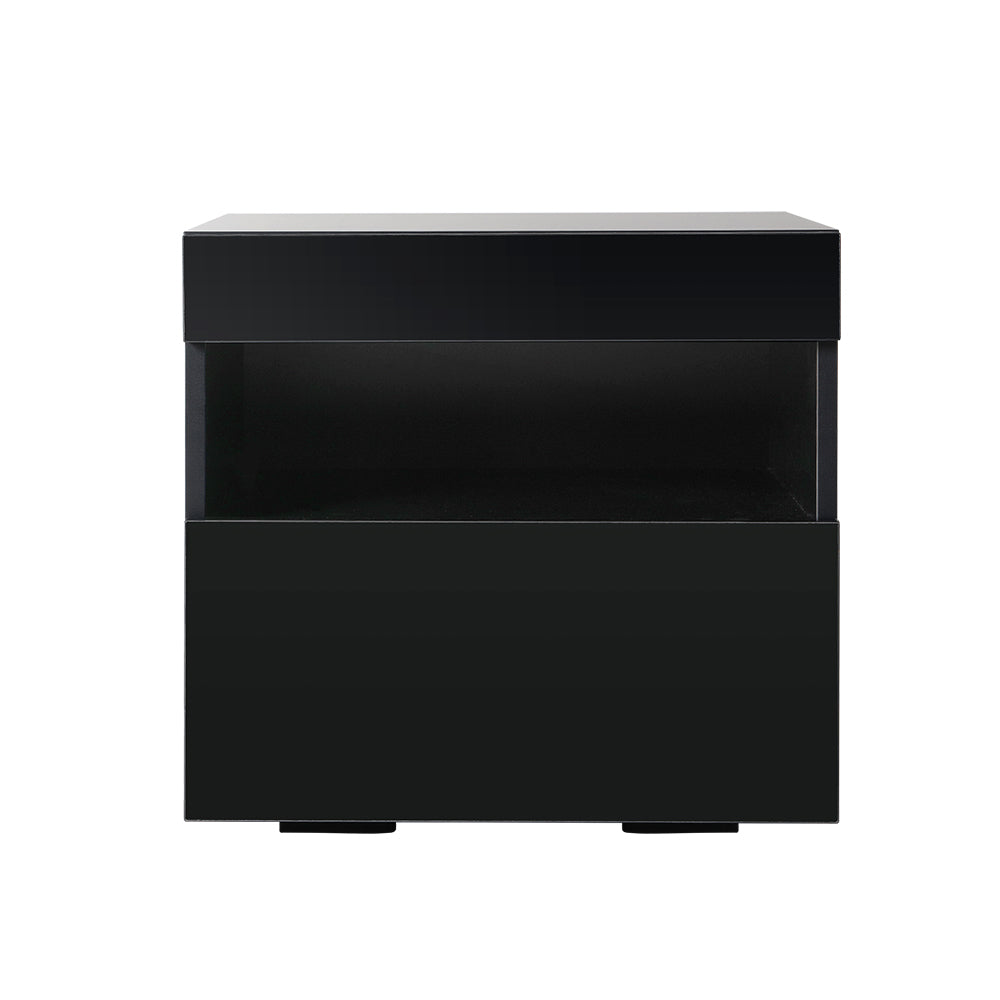 Artiss Heres Bedside Tables RGB LED High Gloss Black