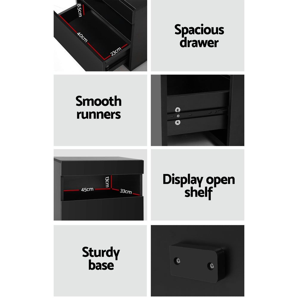 Artiss Heres Bedside Tables RGB LED High Gloss Black