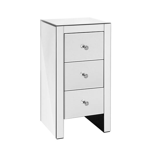 Artiss Quenn Bedside Table 3 Drawers Mirrored - Silver