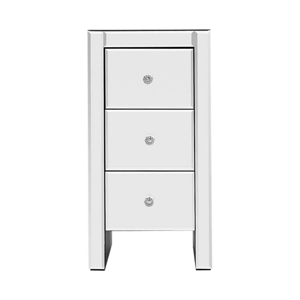 Artiss Quenn Bedside Table 3 Drawers Mirrored - Silver