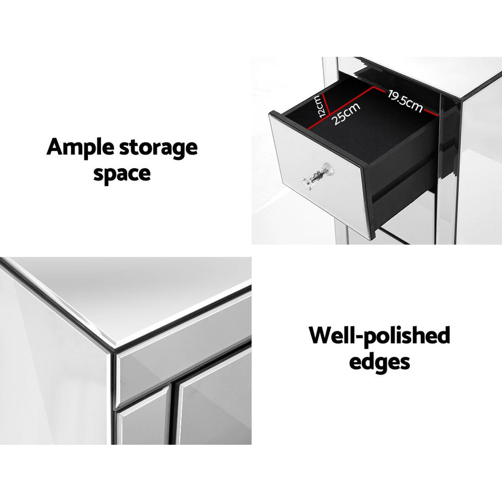 Artiss Quenn Bedside Table 3 Drawers Mirrored - Silver