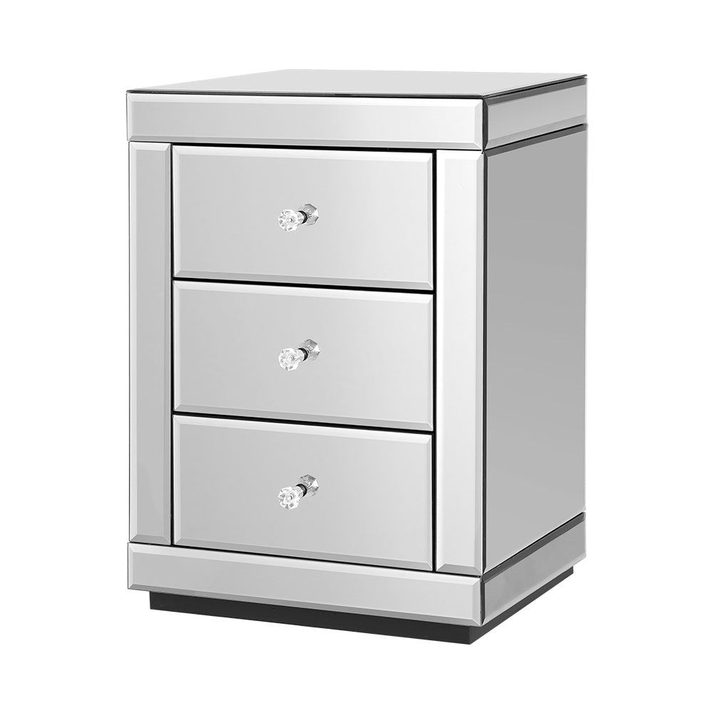 Artiss Presia Bedside Table 3 Drawers Mirrored - Silver