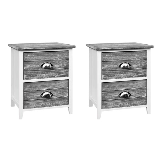 Artiss Sage - 2 x Bedside Table 2 Drawers Storage White and Grey