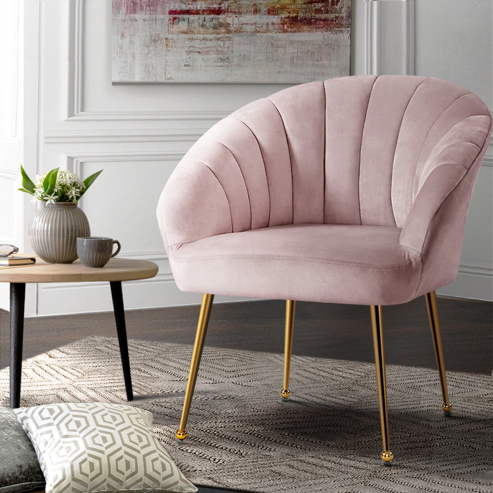 Artiss Eloise Accent Chair Velvet Sofa Pink
