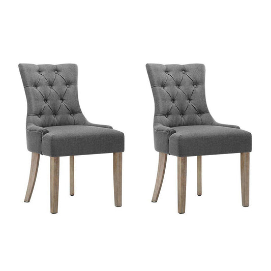 Artiss Cayes Set of 2 Dining Chair French Provincial Chairs Wooden Fabric Retro Cafe Grey