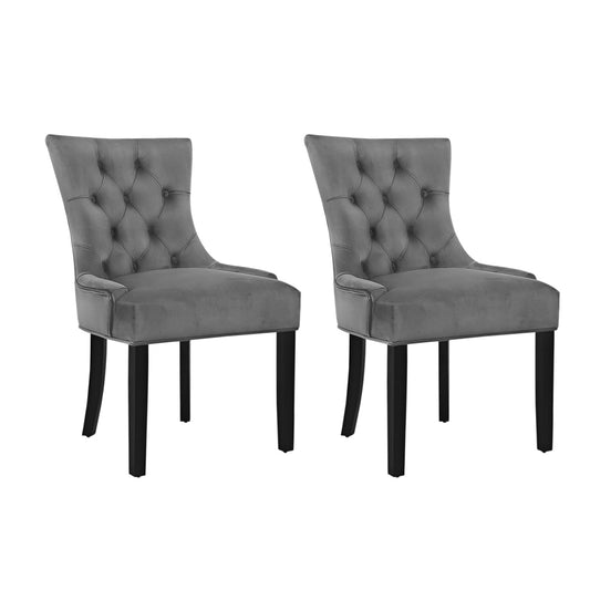 Artiss Cayes Set of 2 Dining Chairs French Provincial Retro Chair Wooden Velvet Fabric Grey