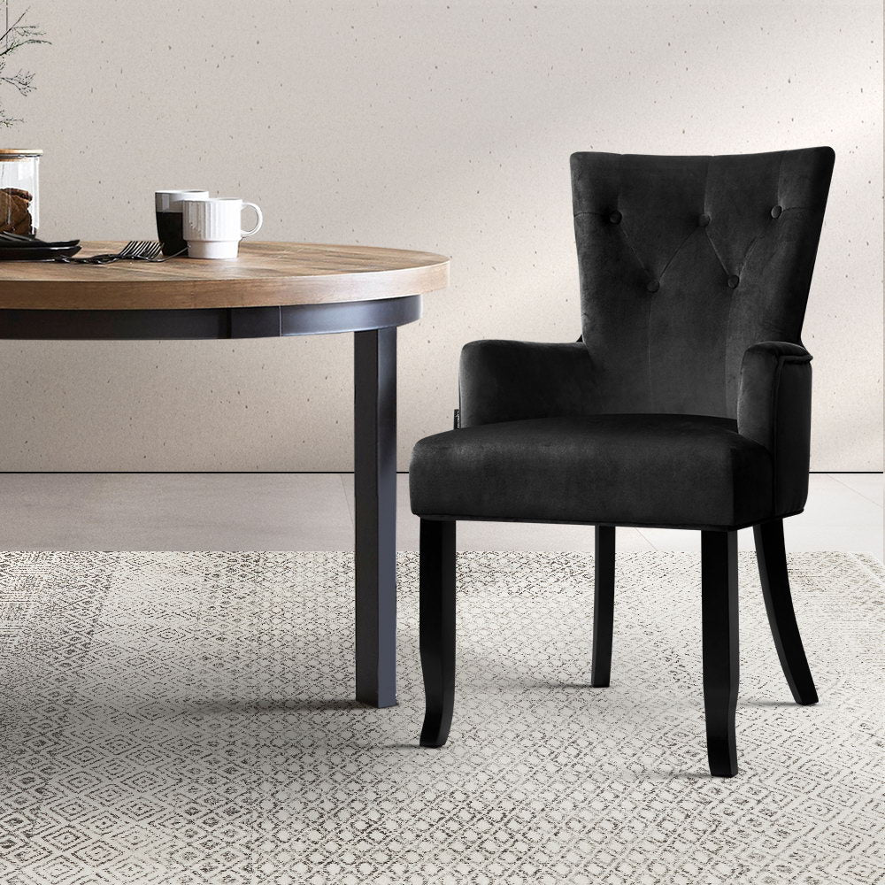 Artiss Cayes Dining Chair French Provincial Chair Velvet Black