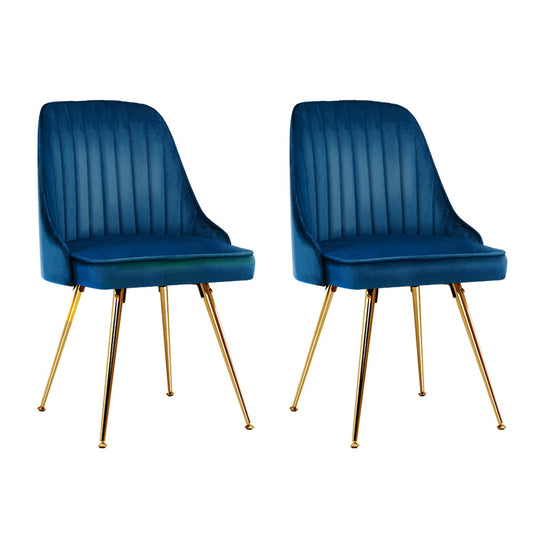 Artiss Nappa Set of 2 Dining Chairs Modern Metal Legs Velvet Blue