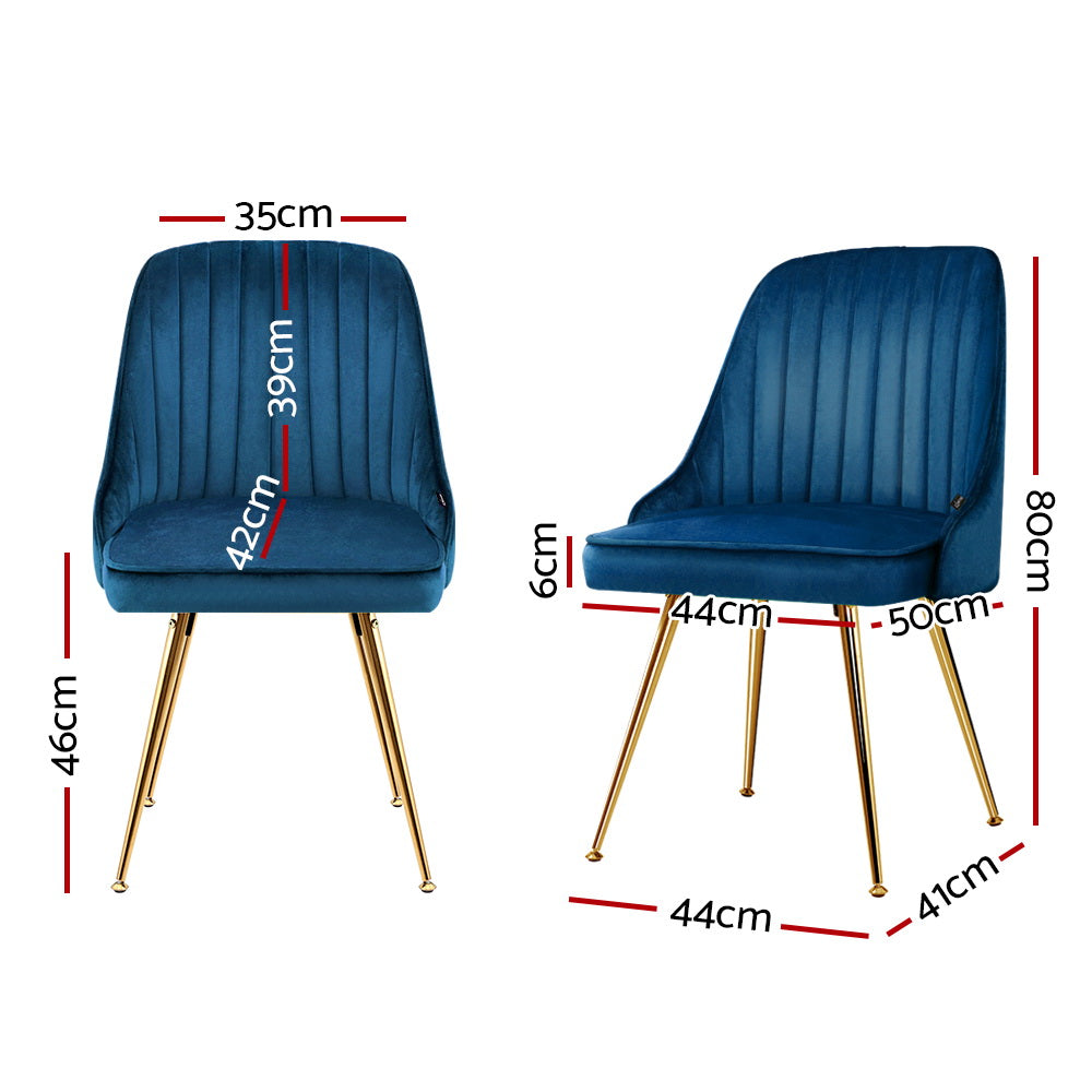 Artiss Nappa Set of 2 Dining Chairs Modern Metal Legs Velvet Blue