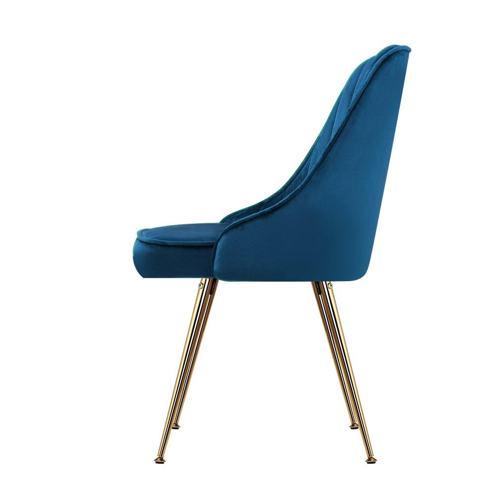 Artiss Nappa Set of 2 Dining Chairs Modern Metal Legs Velvet Blue