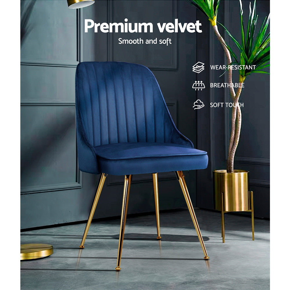 Artiss Nappa Set of 2 Dining Chairs Modern Metal Legs Velvet Blue