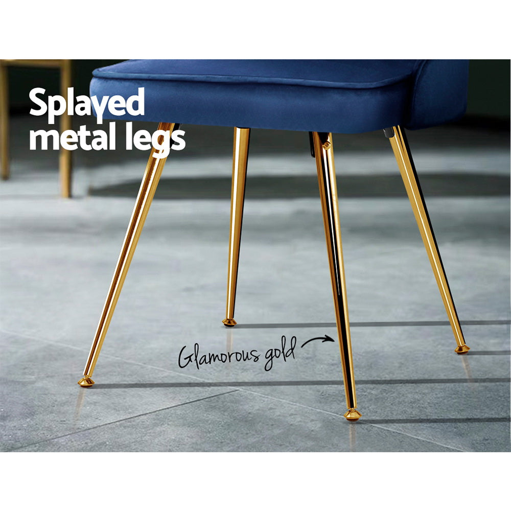 Artiss Nappa Set of 2 Dining Chairs Modern Metal Legs Velvet Blue